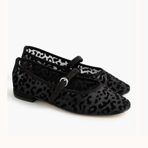 J. Crew Leopard mesh Mary Jane flats